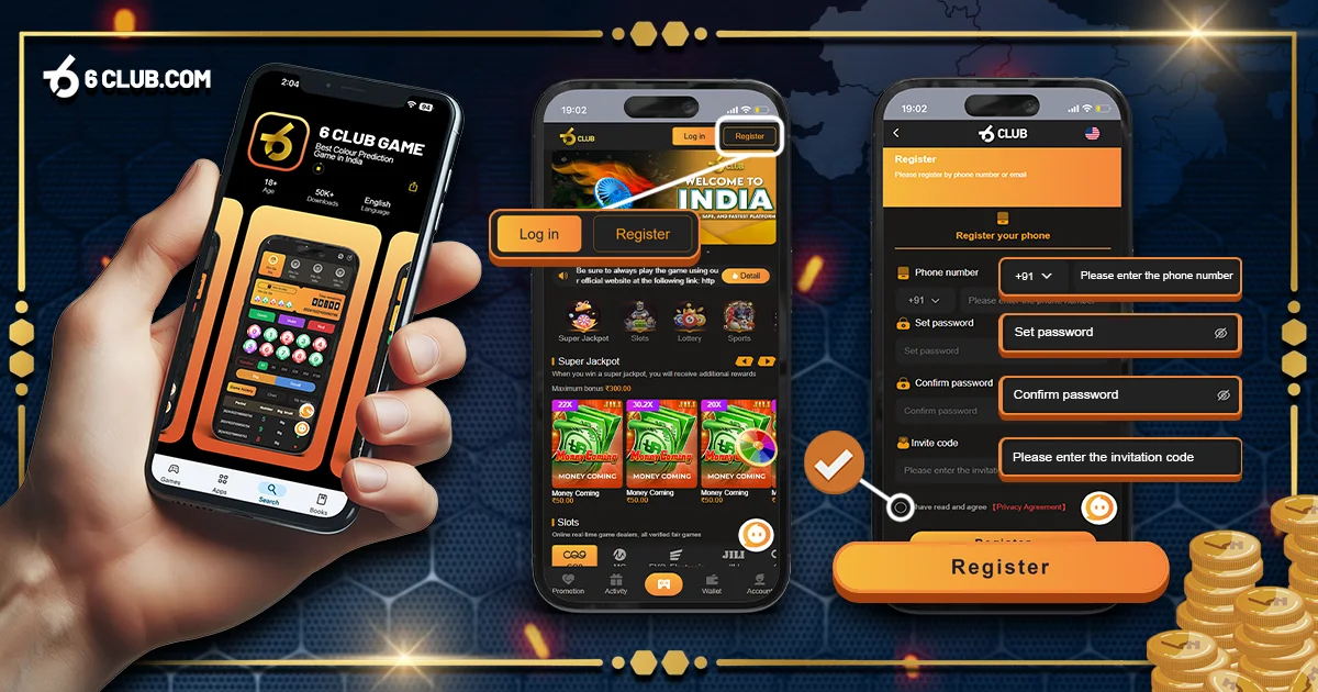 61 Club login image showing sign in and create account access